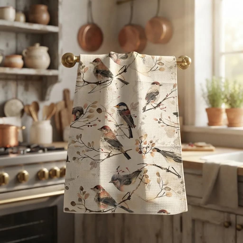 Pano De Cozinha Poliéste Importado - Várias Estampas Off White Passarinho - 3