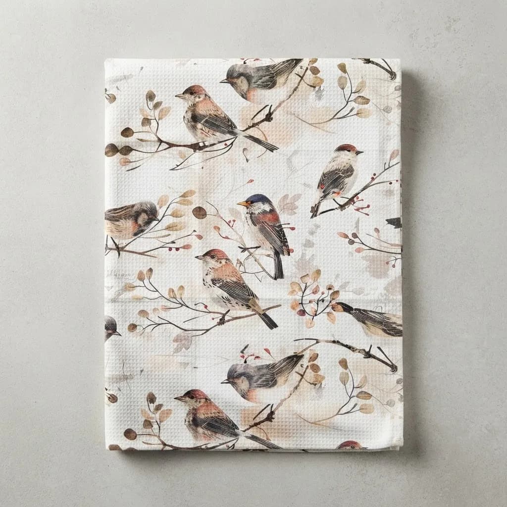 Pano De Cozinha Poliéste Importado - Várias Estampas Off White Passarinho - 5