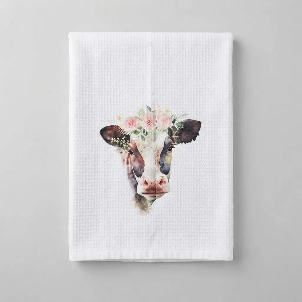 Pano De Cozinha Poliéste Importado - Várias Estampas Branco Vaquinha - 1
