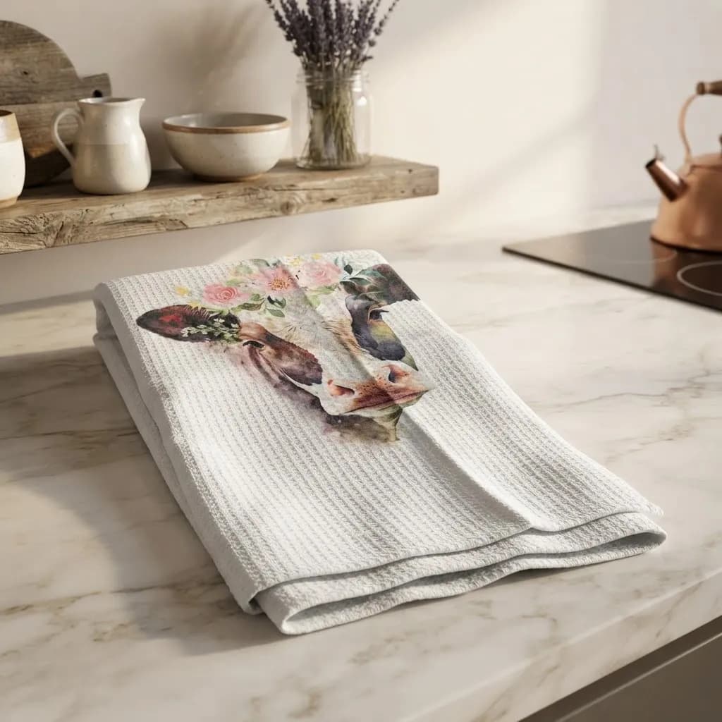 Pano De Cozinha Poliéste Importado - Várias Estampas Branco Vaquinha - 2
