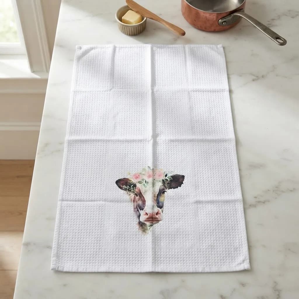Pano De Cozinha Poliéste Importado - Várias Estampas Branco Vaquinha - 3