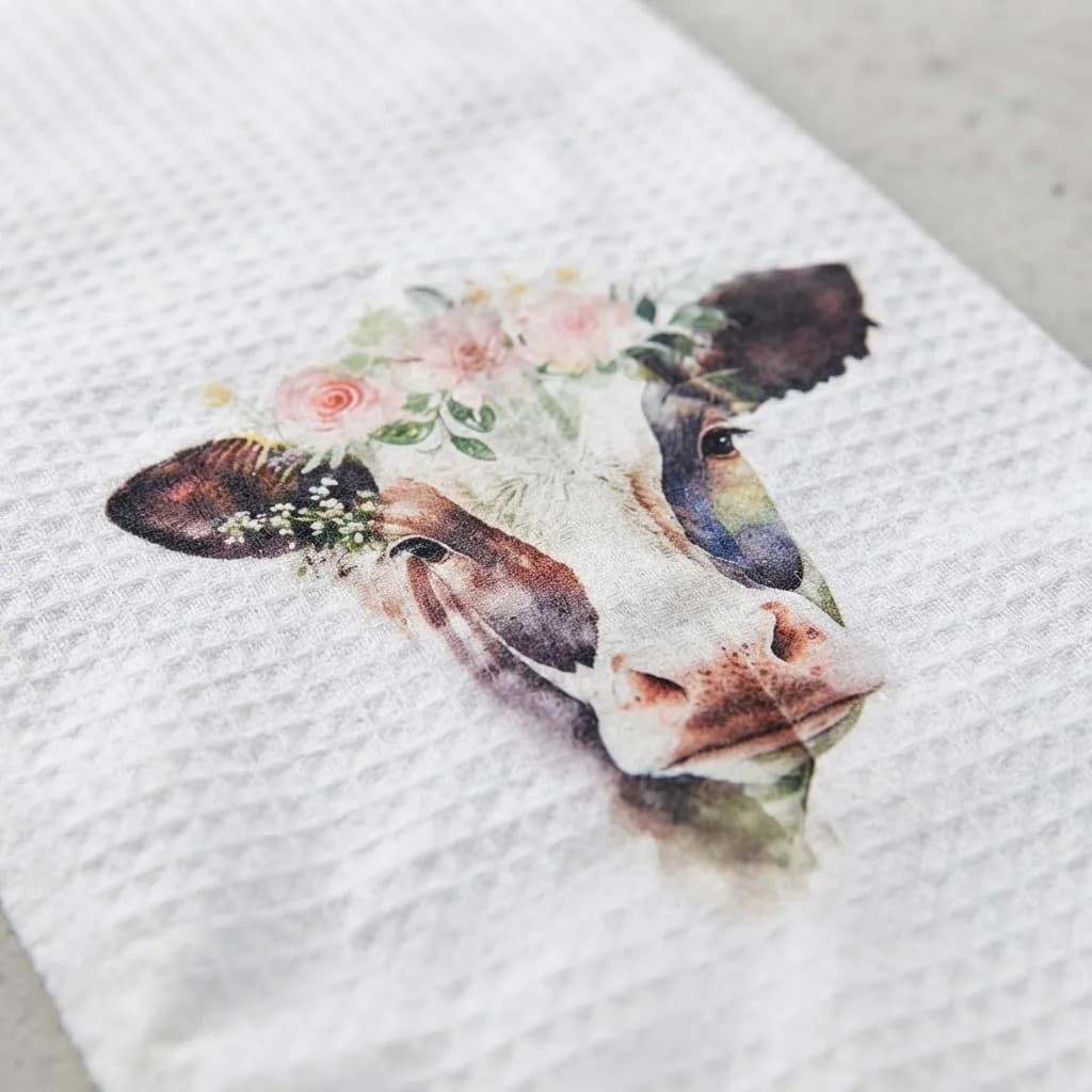Pano De Cozinha Poliéste Importado - Várias Estampas Branco Vaquinha - 5