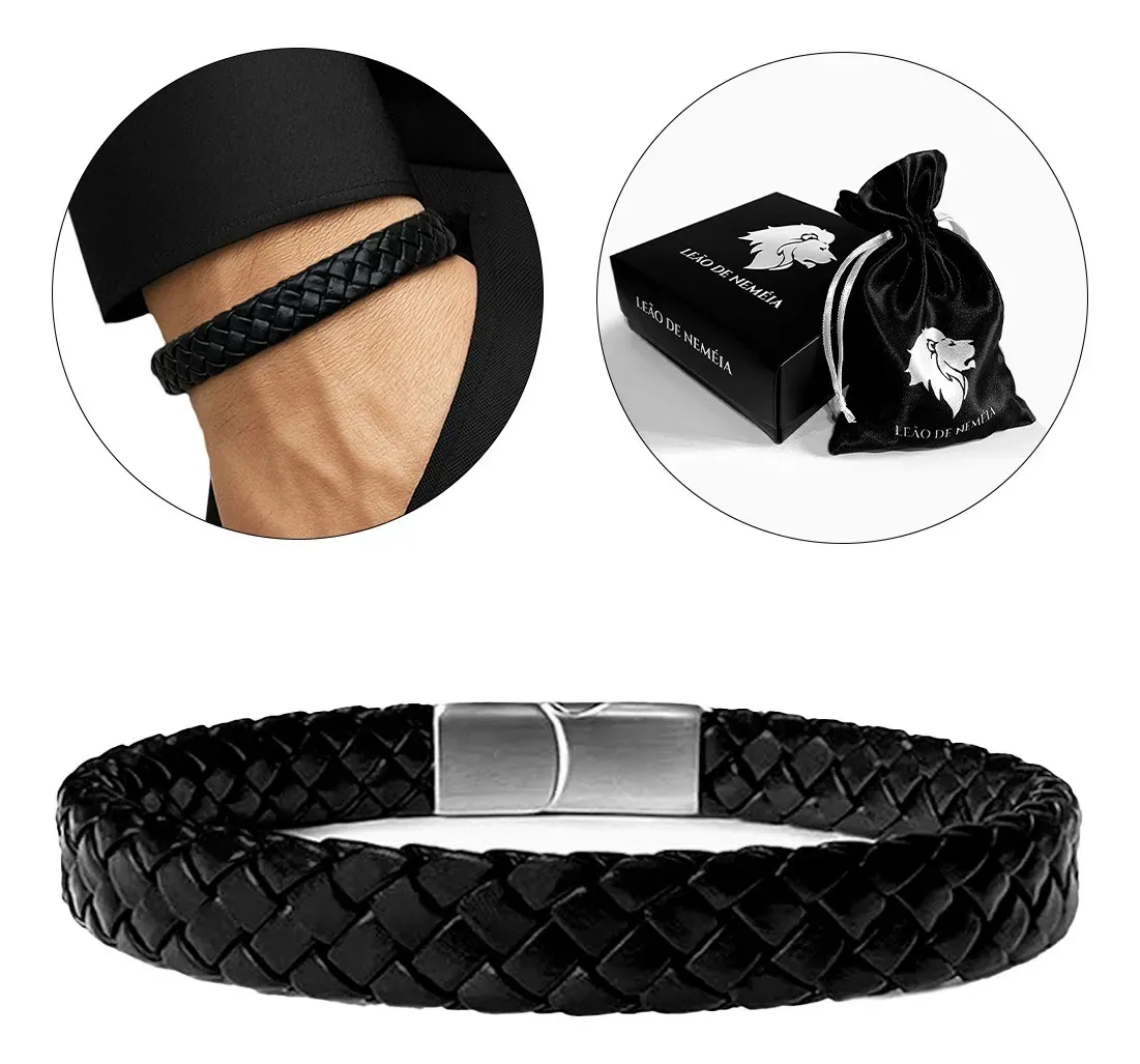 Pulseira Masculina De Couro Preto - 2