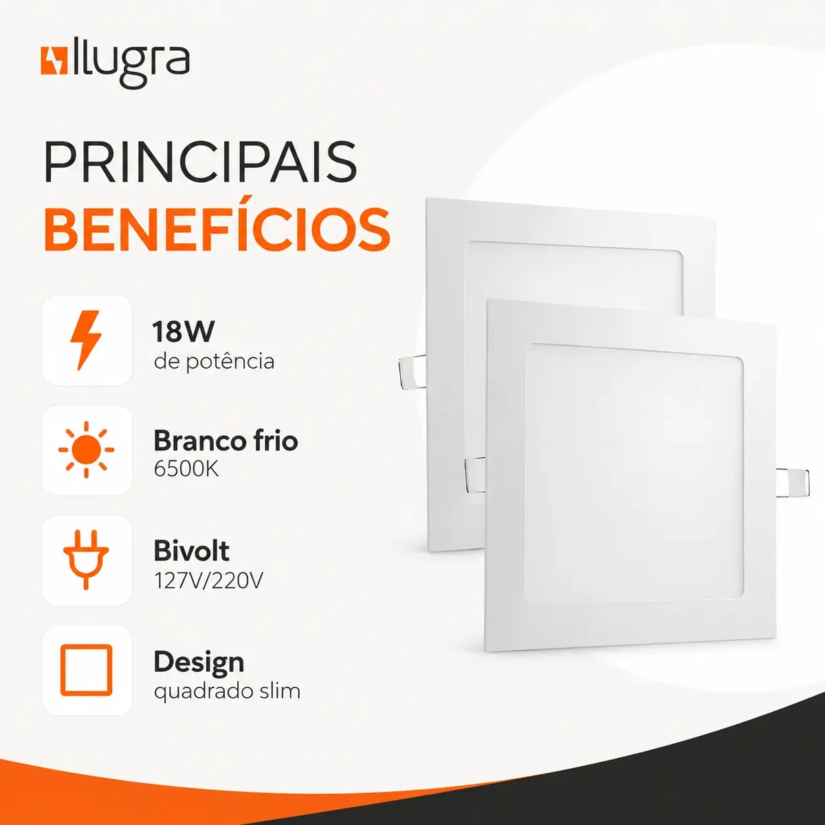Painel Embutir Quadrado Led 18w Bivolt Branco Frio 6500k - 1