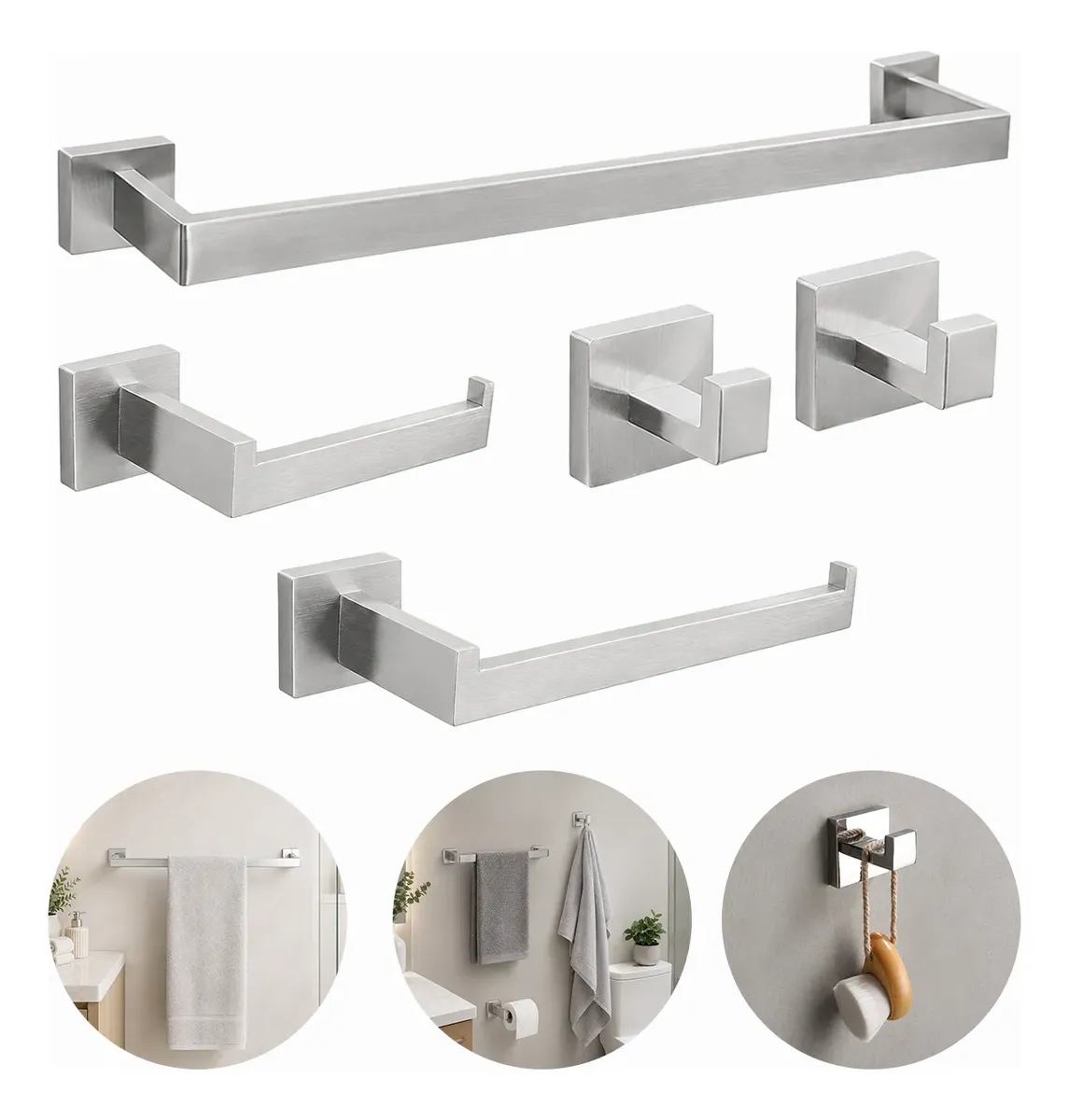 Kit 5 Conjunto Acessorios Suporte Banheiro Lavabo Inox - 1