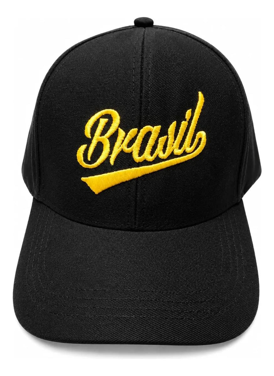 Boné Brasil Adulto Bordado Preto Un Bordado Brasil Em Amarelo - 1