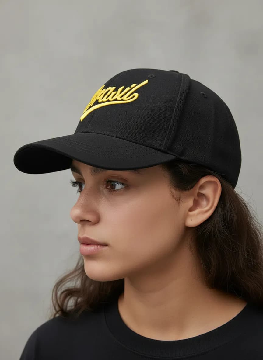 Boné Brasil Adulto Bordado Preto Un Bordado Brasil Em Amarelo - 3