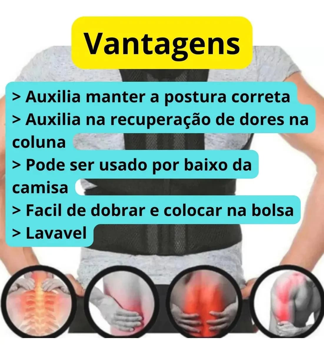 Corretor Postura Feminino E Masculino Colete Alinhador Coluna Cinta Postural Lombar Faixa Abdominal Tamanho G - 3