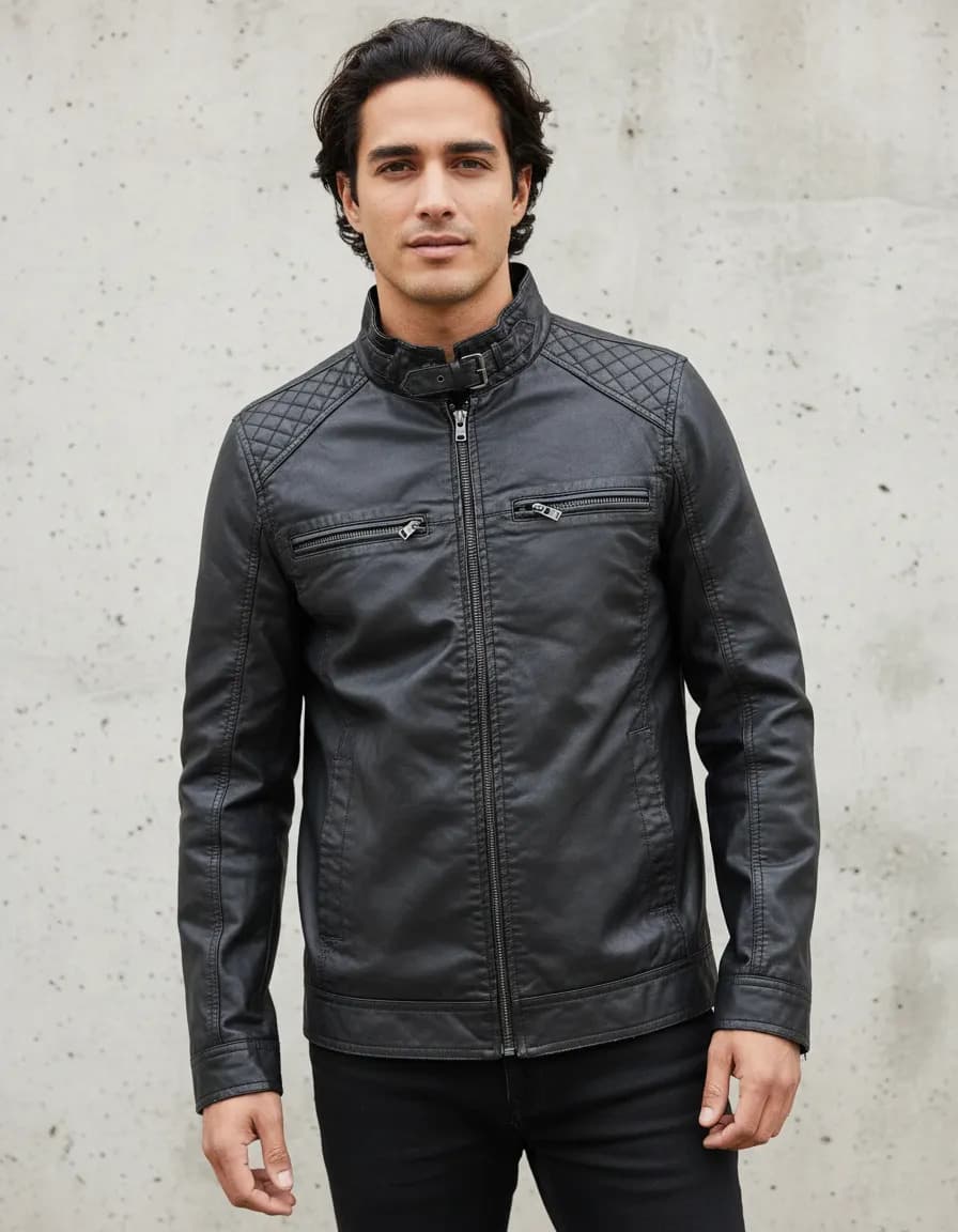 Jaqueta De Couro Masculina Casaco Blusa De Frio Impermeável Preto M Liso - 1