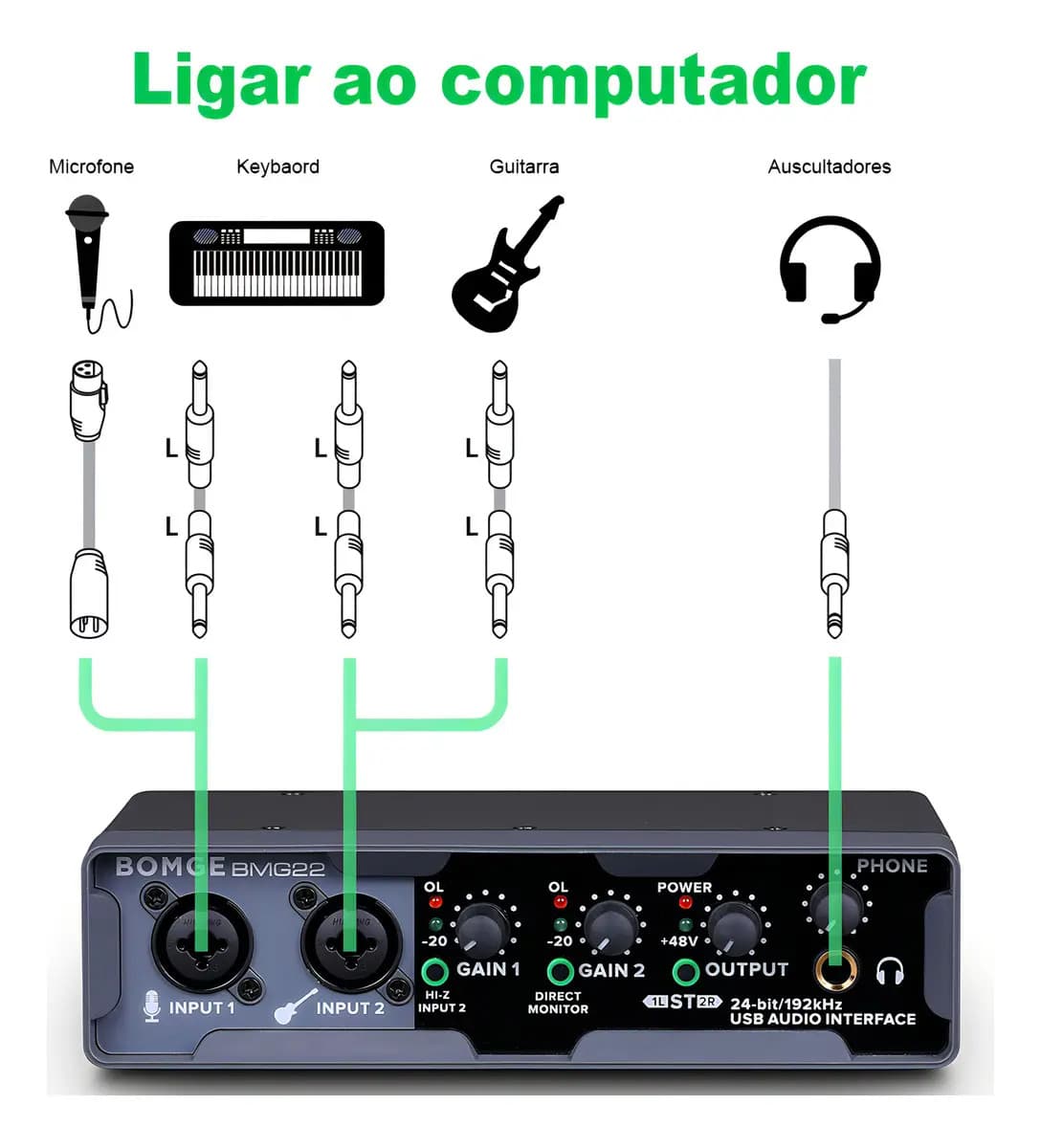 Interface De Áudio De Alta Resolução Bomge Bmg22 De 2ª Geração Preta 5v - 6