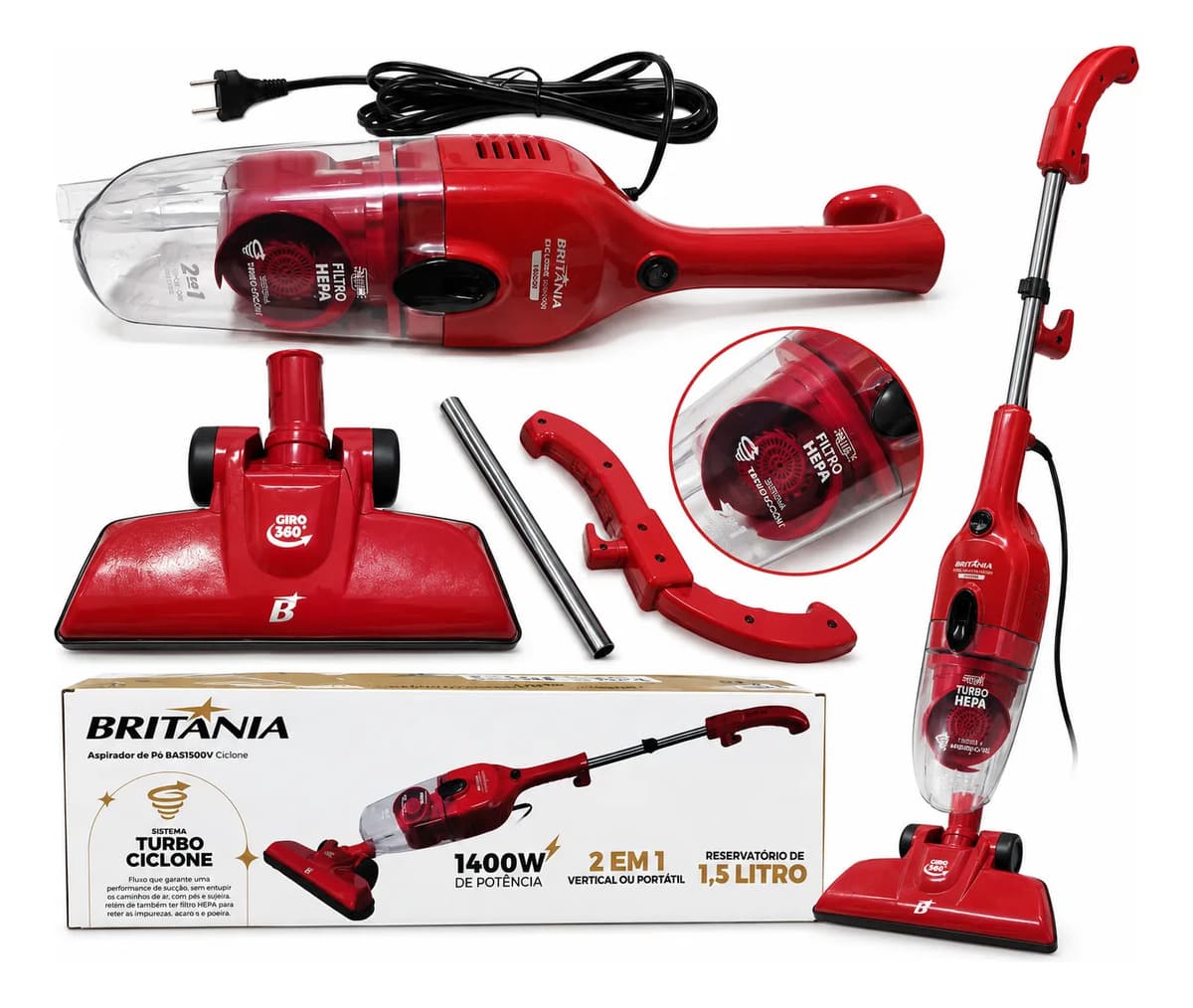 Aspirador De Pó Britania Turbo Vermelho Vermelho 220v - 1