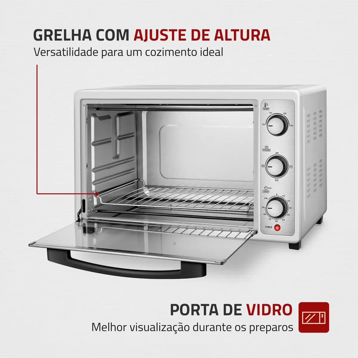 Forno Elétrico 52l Grand Family Ii Mondial 1800w Fr-52-w 220v Branco/inox - 5