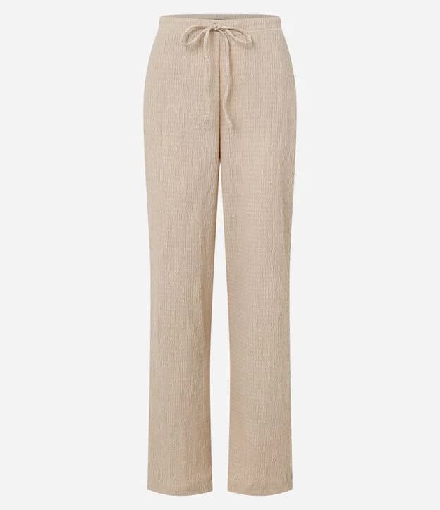 Calça Texturizada com Amarração no Cós e Bolsos Bege Renner Tamanho P - 1