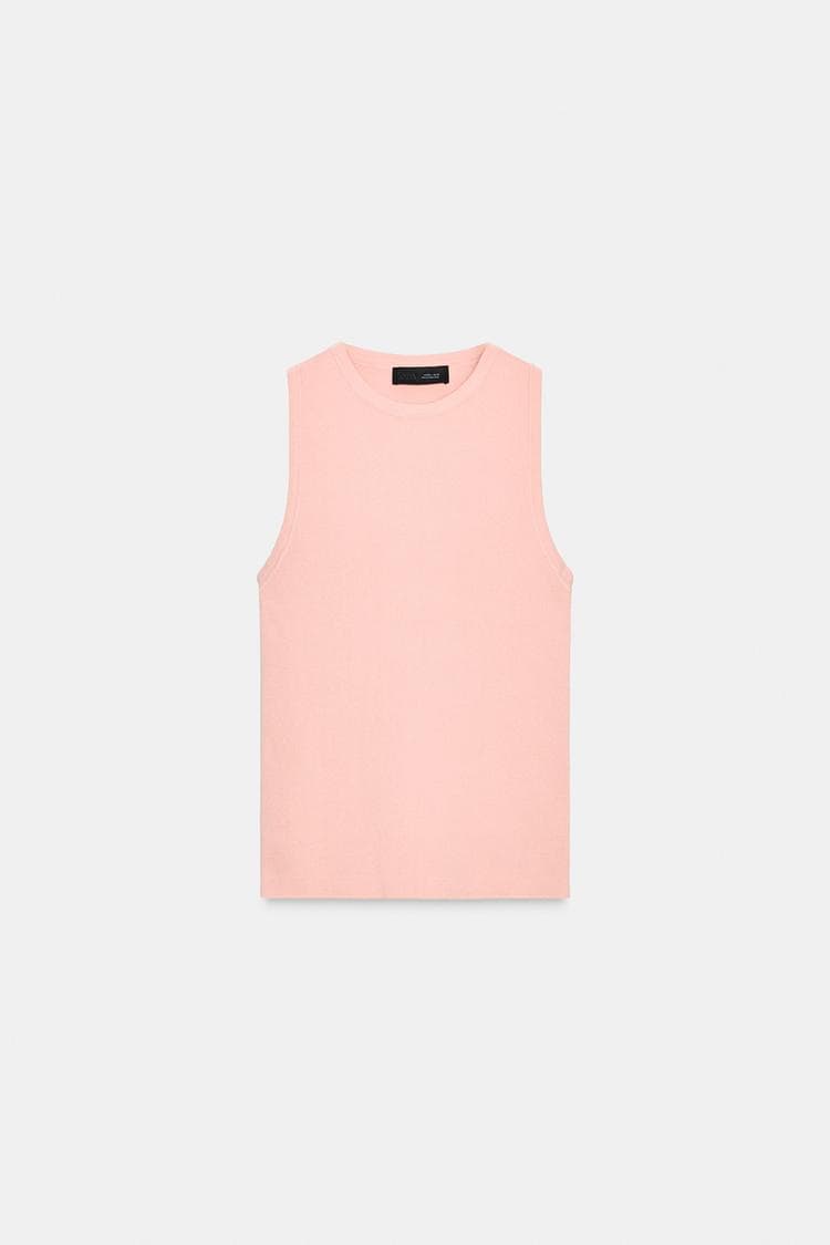 Top de Tricô sem mangas cor rosa Giz ZARA P - 2