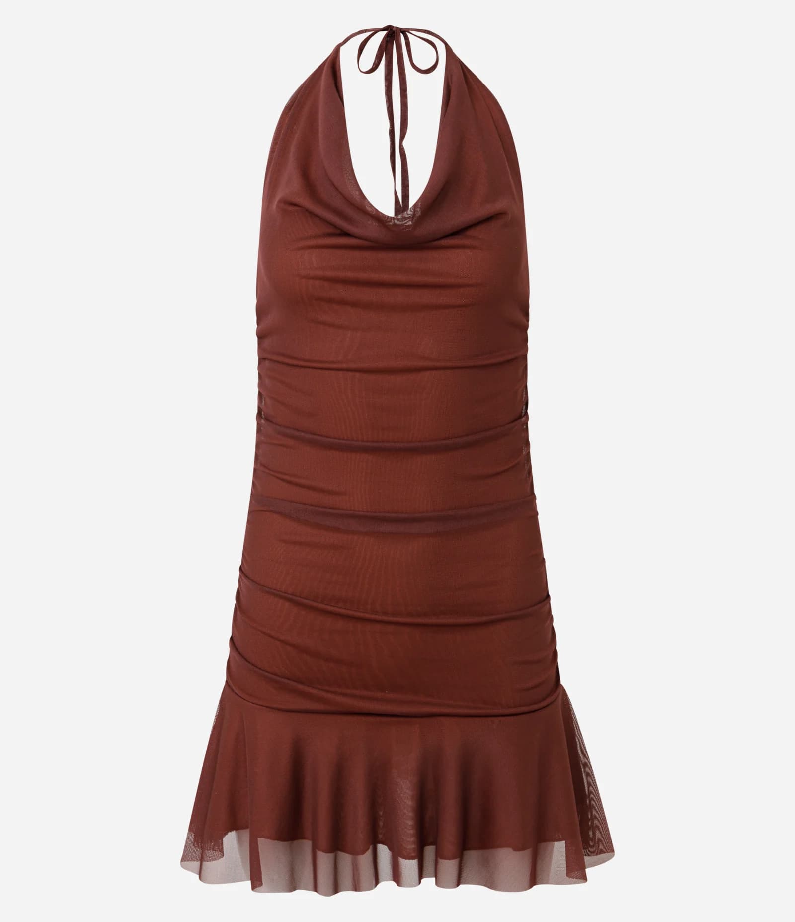 Vestido Curto com Tule e Decote Degagê Marrom Tam P - 1