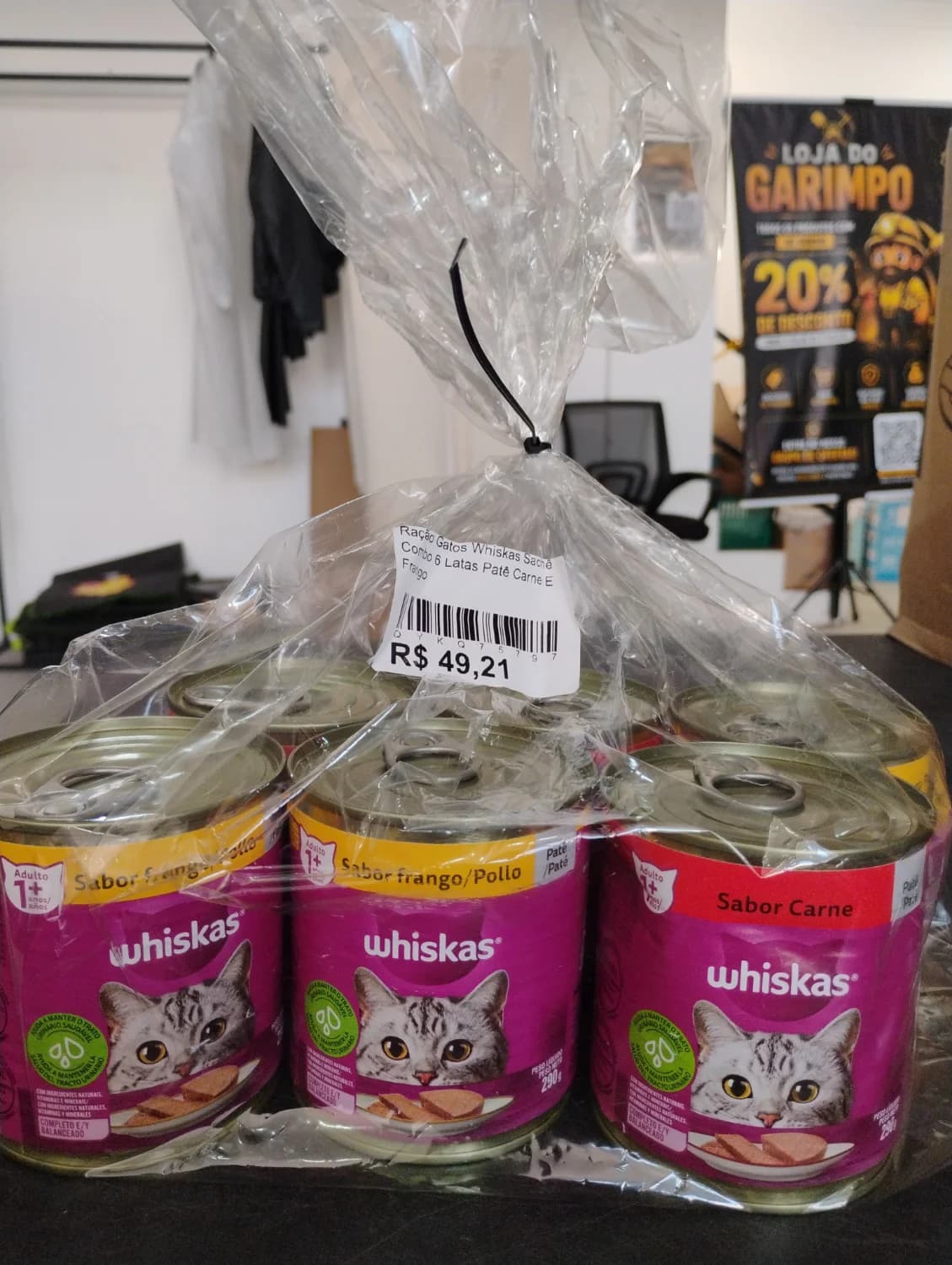 Ração Gatos Whiskas Sachê Combo 6 Latas Patê Carne E Frango - 1