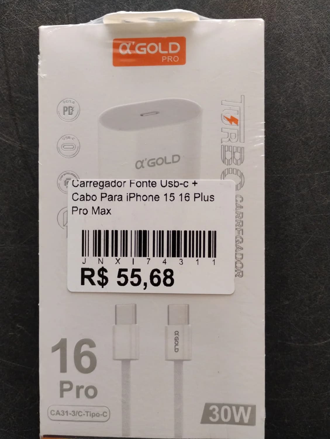Carregador Fonte Usb-c + Cabo Para iPhone 15 16 Plus Pro Max - 1