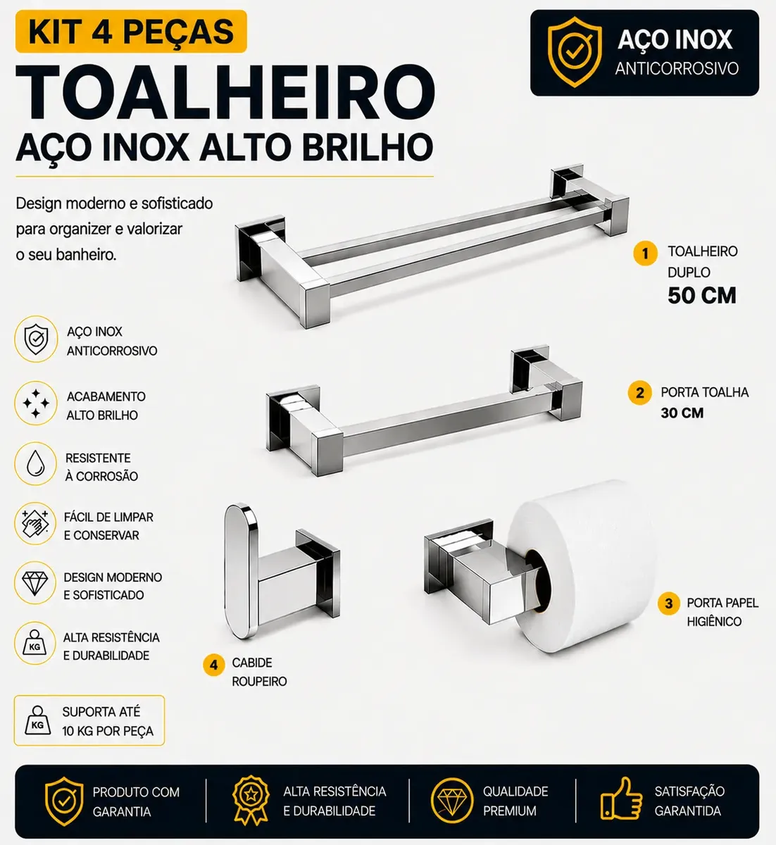 Kit Acessórios Banheiro/lavabo 4 Peças Aço Inox 304 R4dolt - 2