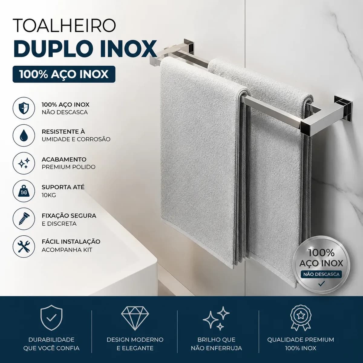 Kit Acessórios Banheiro/lavabo 4 Peças Aço Inox 304 R4dolt - 4