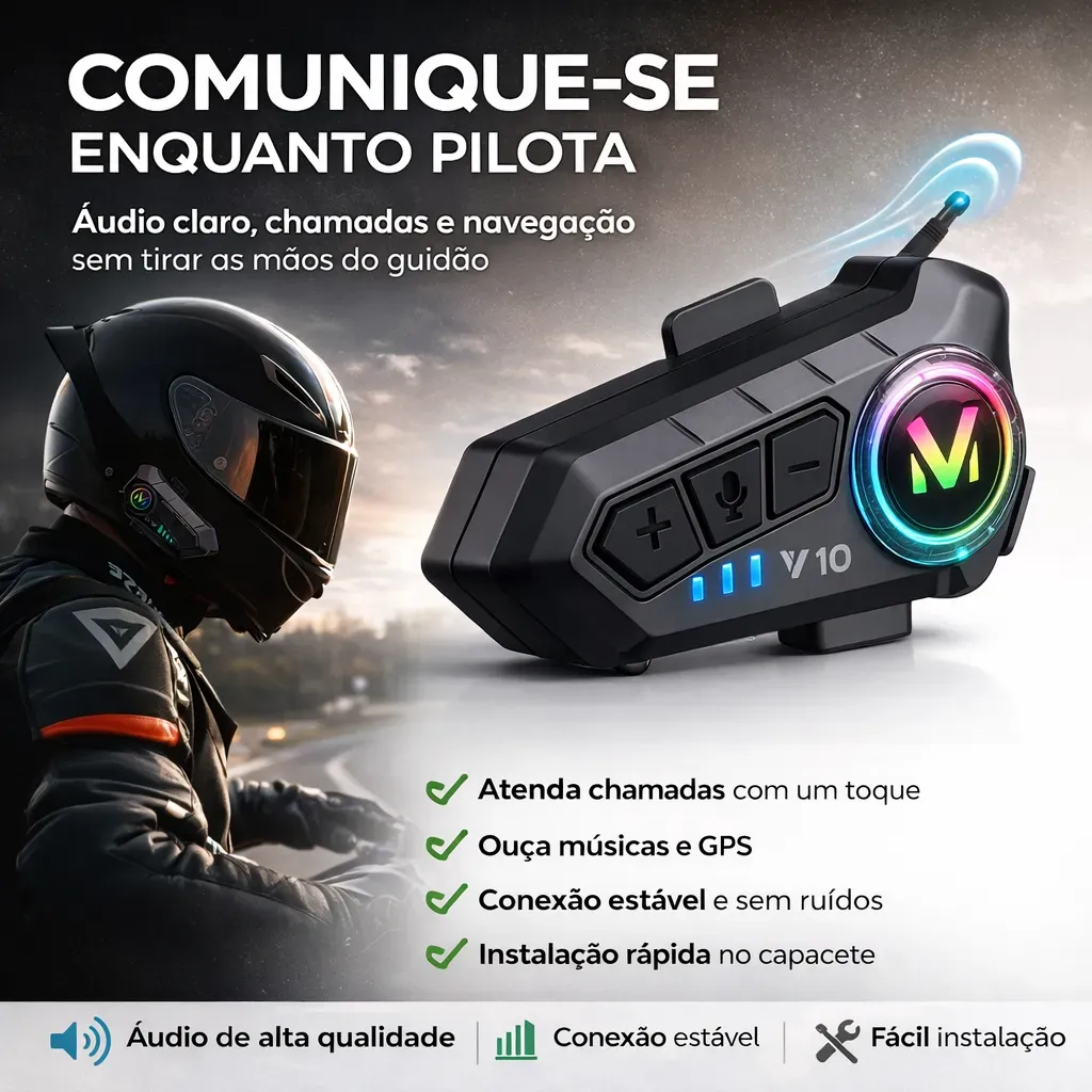 Fone De Ouvido Para Capacete Bluetooth Headset Rgb Sem Fio K - 6