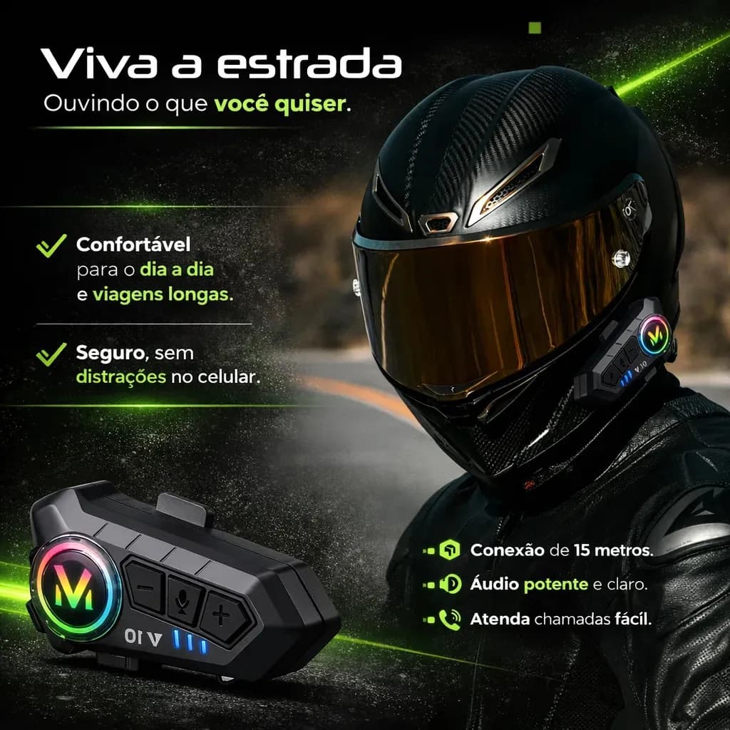 Fone De Ouvido Para Capacete Bluetooth Headset Rgb Sem Fio K - 9