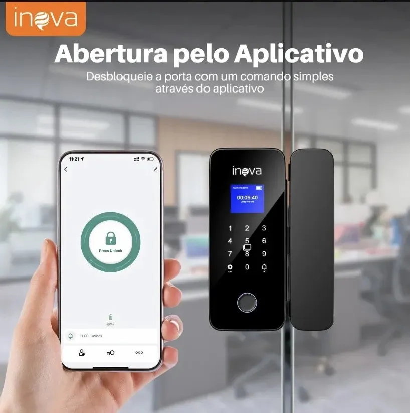 Fechadura Digital Biométrica Porta Vidro Correr Blindex App - 1