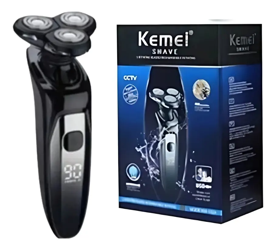 Barbeador Elétrico Kemei KM-1524 Bivolt USB Impermeável Sem Fio - 2