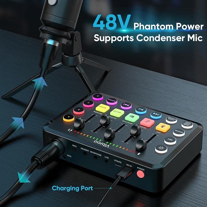 Mixer Rgb Áudio Jogos Com Xlr 48v+ Para Podcasting/gravação 5v - 1
