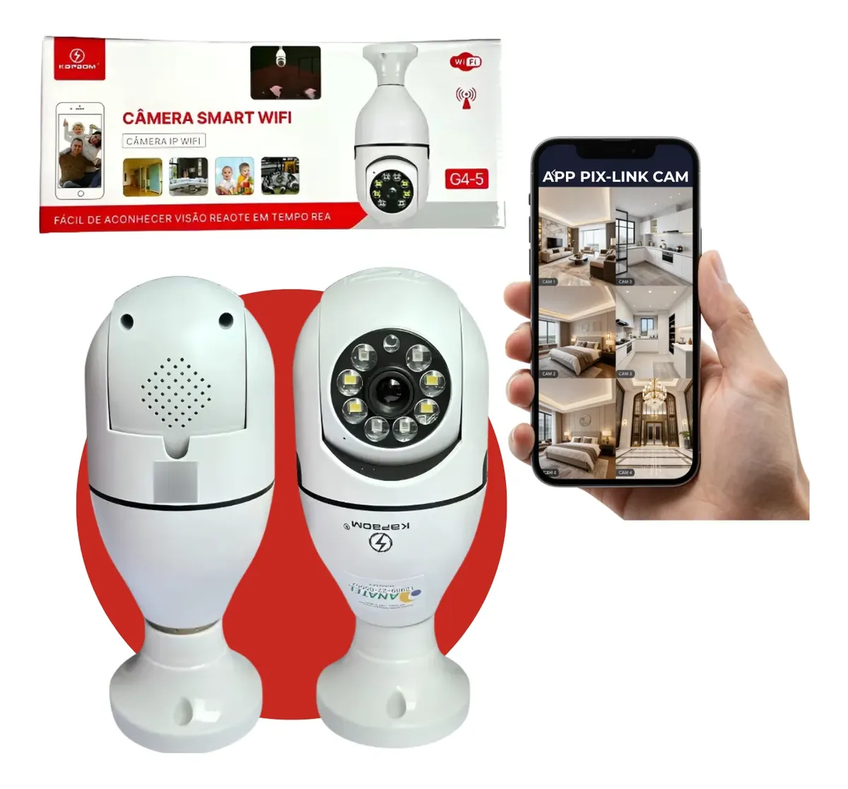 Câmera Segurança Lâmpada Wifi Sensor De Movimento 360 Ptz - 1