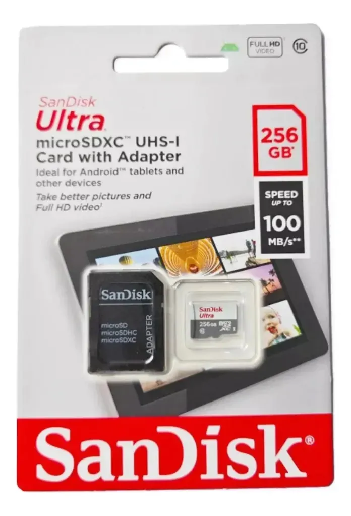 Cartão de Memória MicroSD 256GB SanDisk Ultra Classe 10 100MB/s com Adaptador - 1