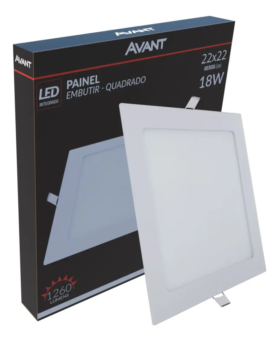 Painel Plafon Led 18w Quadrado Embutir Avant 22x22 Branca 6500k 1260 Lumens - 1