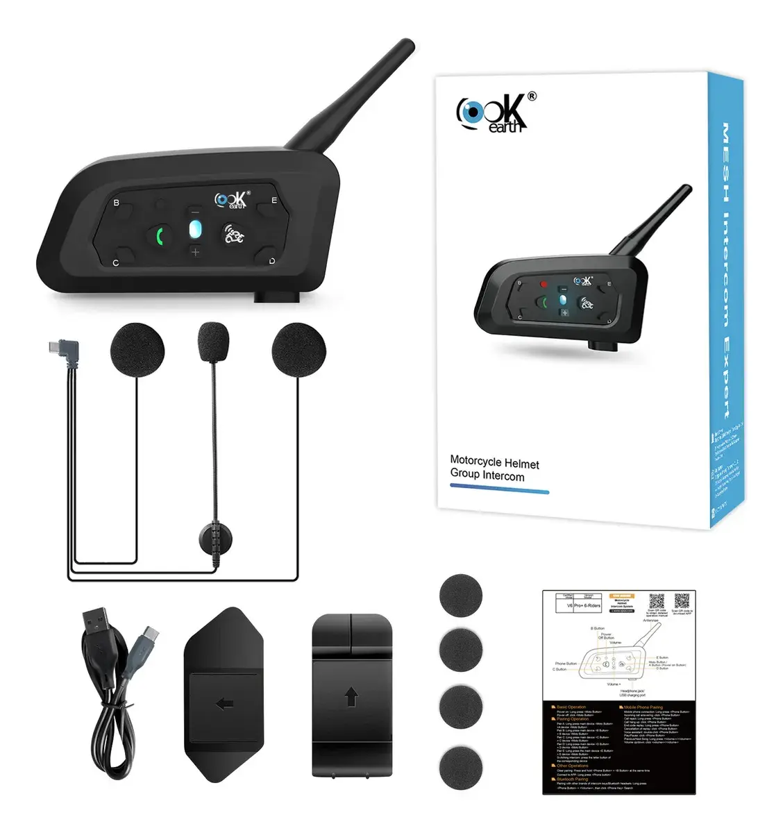 Intercomunicador LOOKEARTH V6 Pro Bluetooth 5.1 para Capacete, à Prova D'água com Redução de Ruído e Comunicação para 6 - 1
