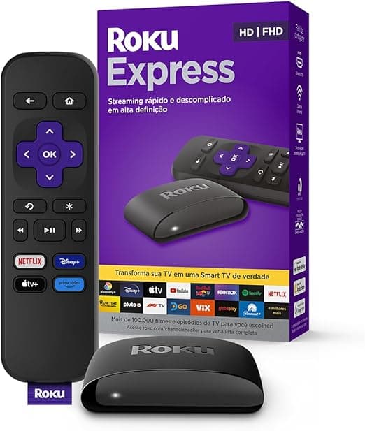 Roku Express | Dispositivo de streaming para TV HD/Full HD compatível com Alexa, Siri e Google. Inclui Cabo HDMI Premium - 1