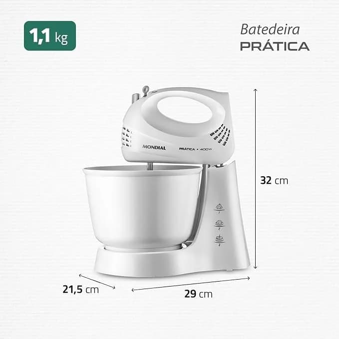 MONDIAL Batedeira Bella Massa Branco 500W 110V - B-23-WI - 1