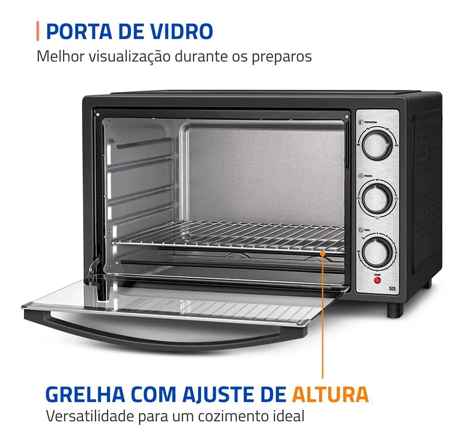 MONDIAL Forno Elétrico 52L Grand Family II Preto/Inox 1800W 110V - FRN-52-B - 1