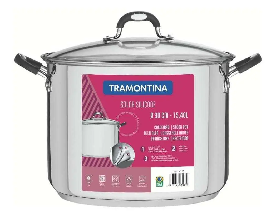 Caldeirão Aço Inox 30 cm Solar Silicone Tramontina 15,2L - 1