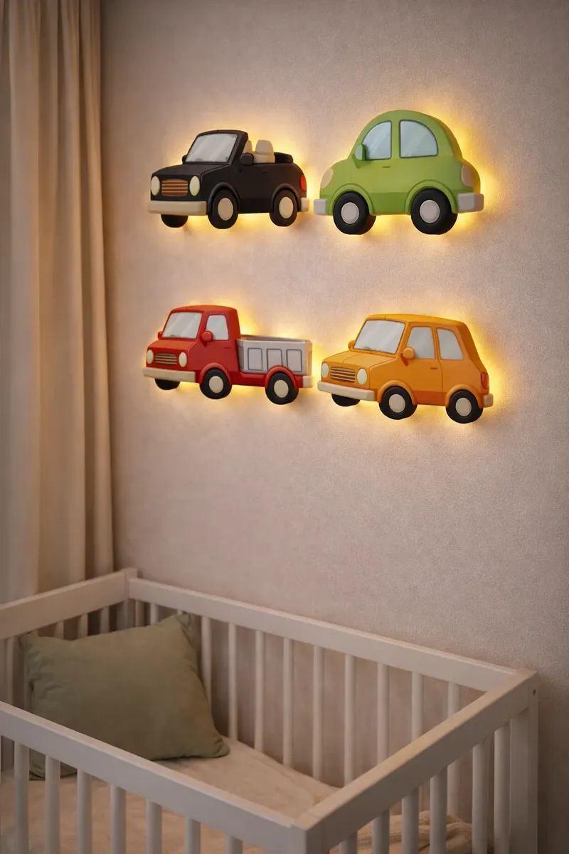 Kit Carrinhos Iluminados Enfeite De Parede Decorativo Carros - 1