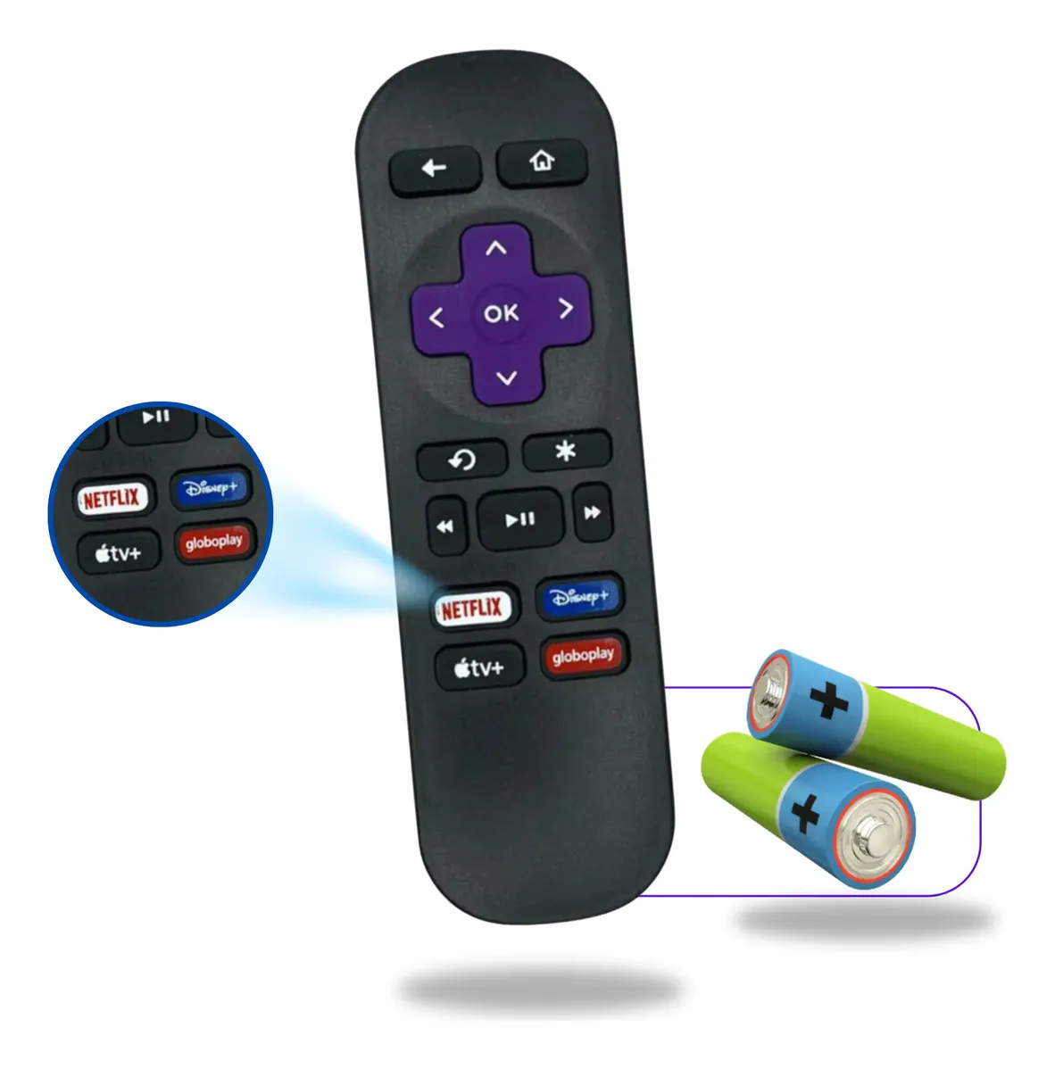 Controle Remoto Smart Tv Compatível Tv Roku Express + Pilhas - 1