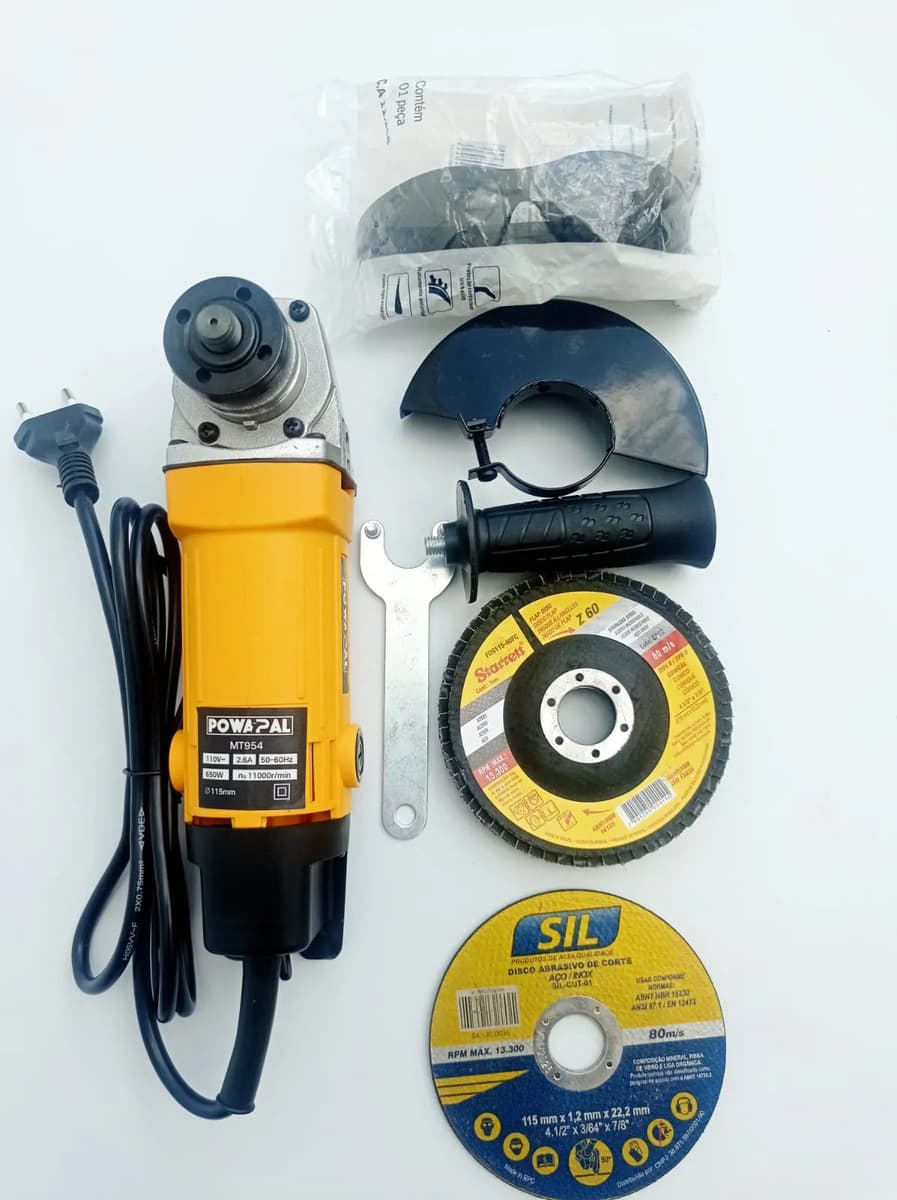 Kit Esmerilhadeira 650w 11000rpm + Disco Corte + Disco Flap Amarelo 110v - 4