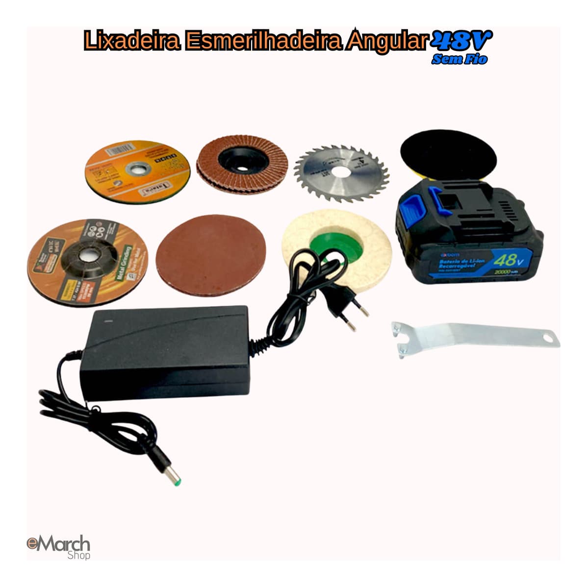 Esmerilhadeira Angular 48v 2 Baterias 20000mah 25 Peças - 4