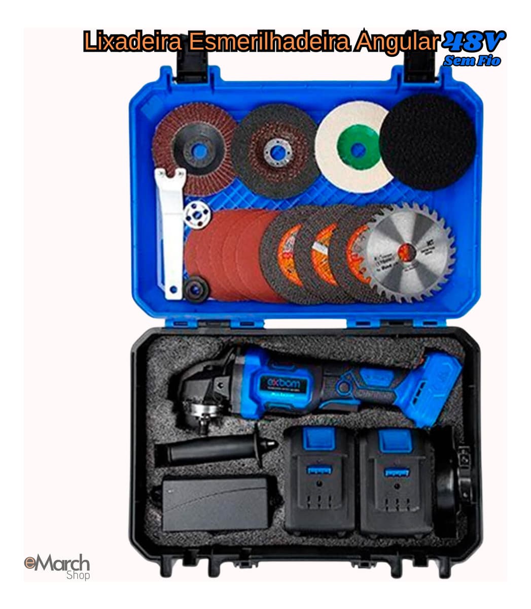Esmerilhadeira Angular 48v 2 Baterias 20000mah 25 Peças - 8