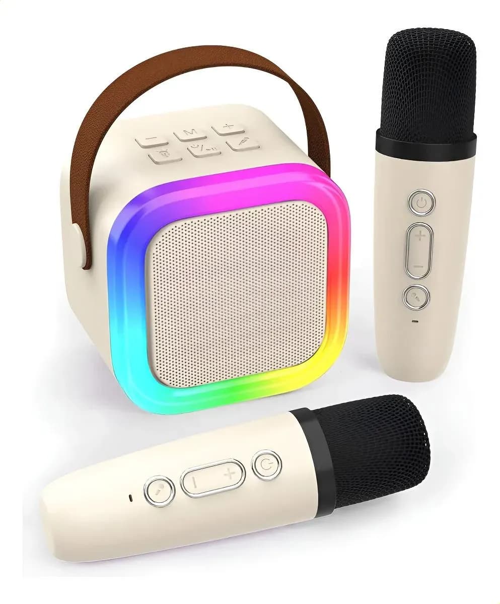 Caixinha Som Karaokê 2 Microfones Bege - 1