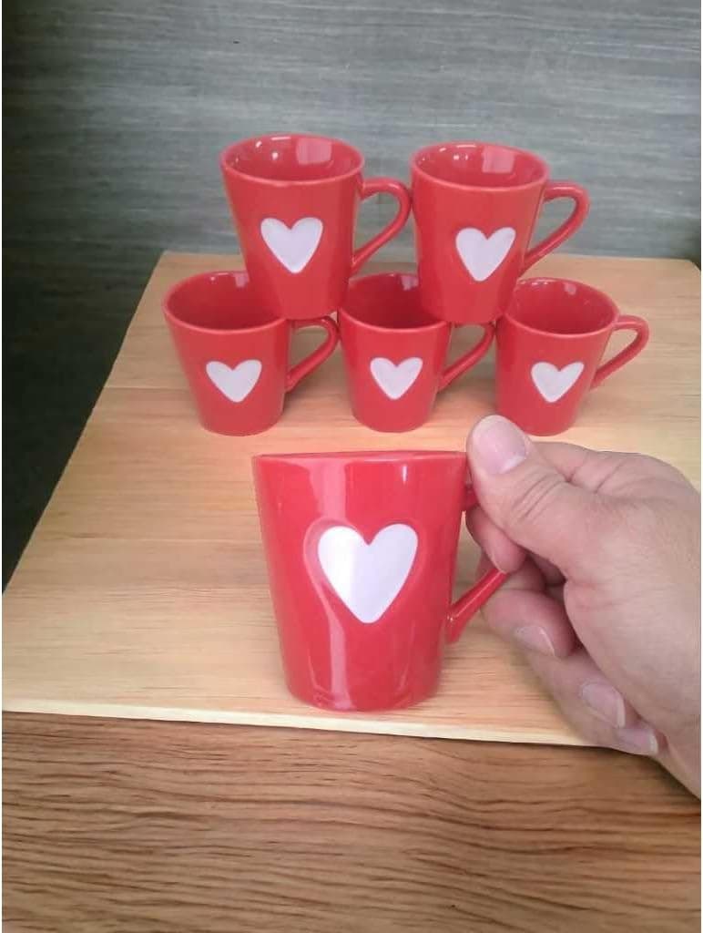 Jogo 6 Xícaras De Café Porcelana Vermelha Com Coração Em Relevo - 3