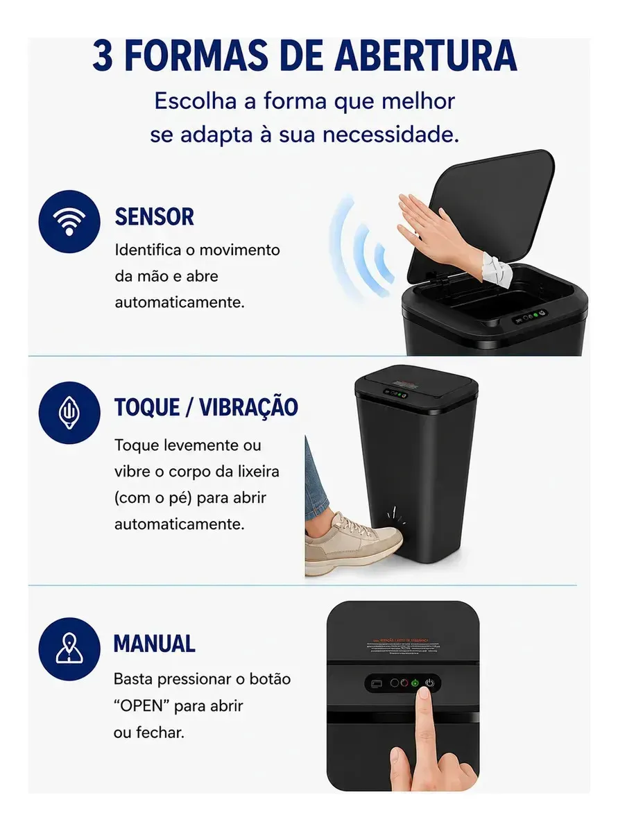 Lixeira Inteligente Com Sensor Automatico Preta - 6