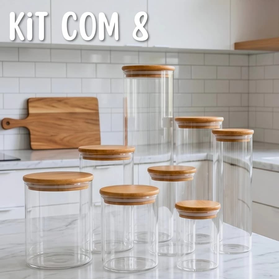 Kit 8 Potes De Vidro Com Tampa De Bambu Herméticos Redondos - 2