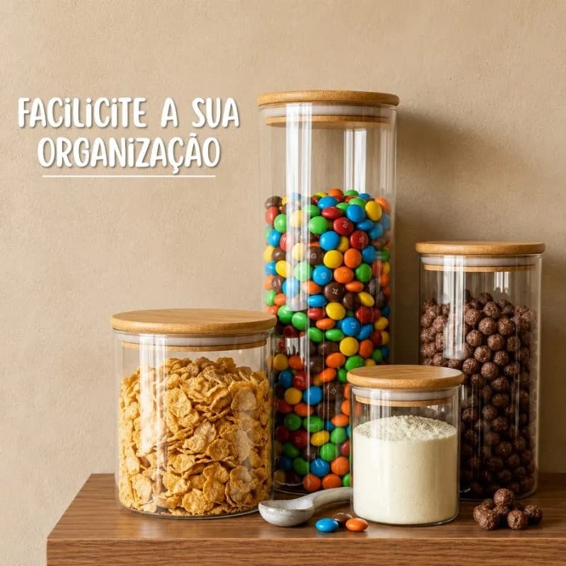 Kit 8 Potes De Vidro Com Tampa De Bambu Herméticos Redondos - 7