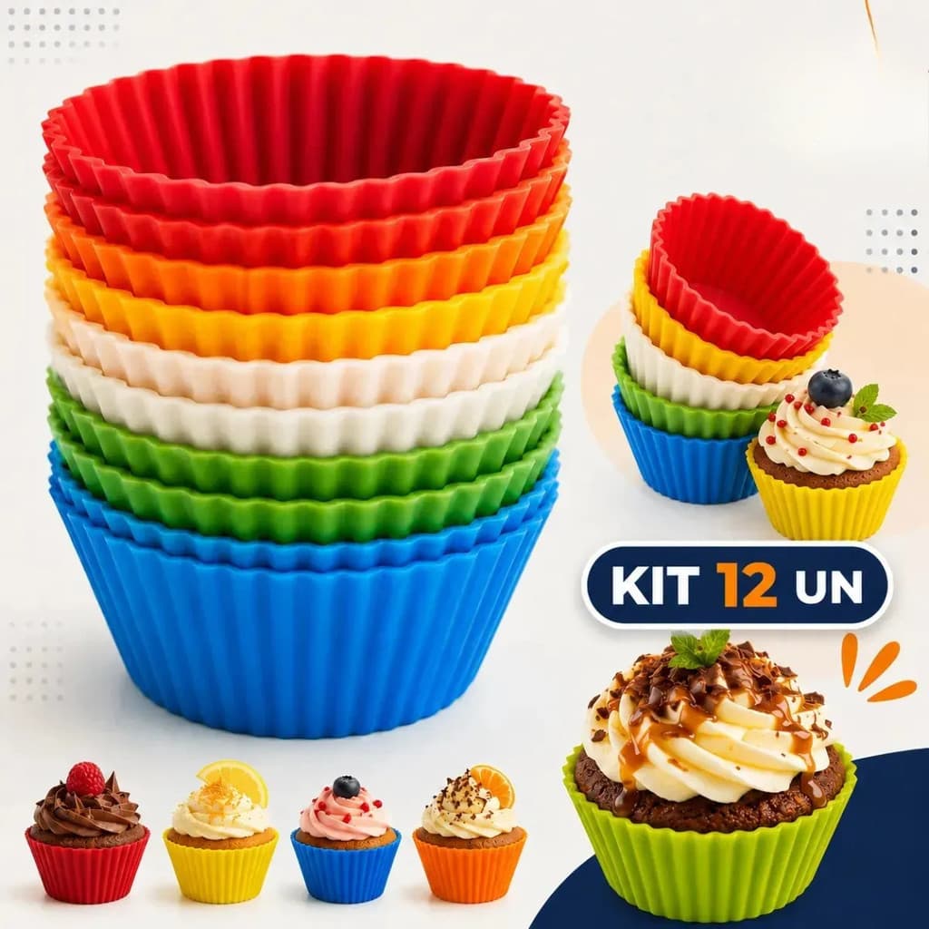 Kit 12 Formas De Silicone Reutilizáveis Para Cupcake Cor:Cores Variadas - 7