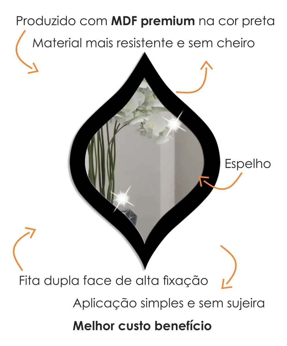 Kit Espelho Decorativo Em Acrílico 3 Peças 28 X 19 Cm Tríade Cor da moldura:Preto - 2