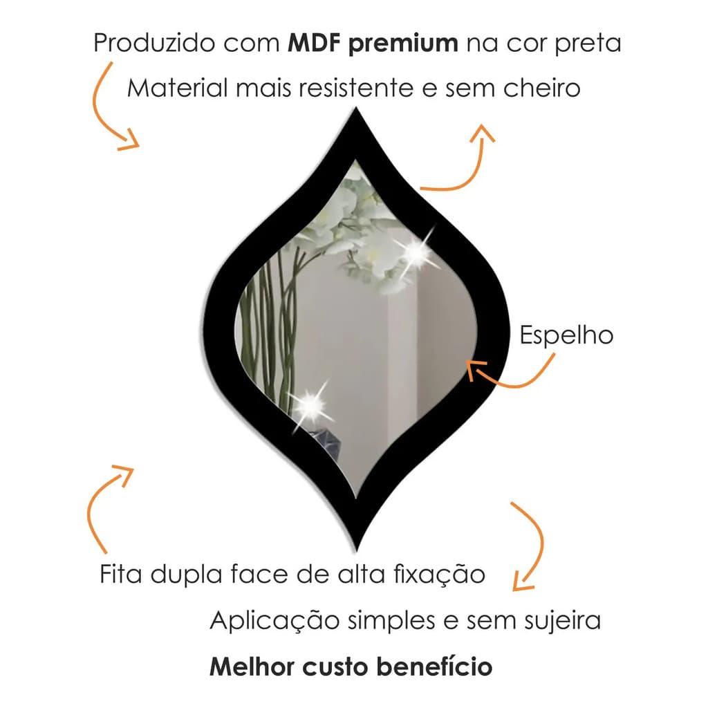 Kit Espelho Decorativo Em Acrílico 3 Peças 28 X 19 Cm Tríade Cor da moldura:Preto - 10
