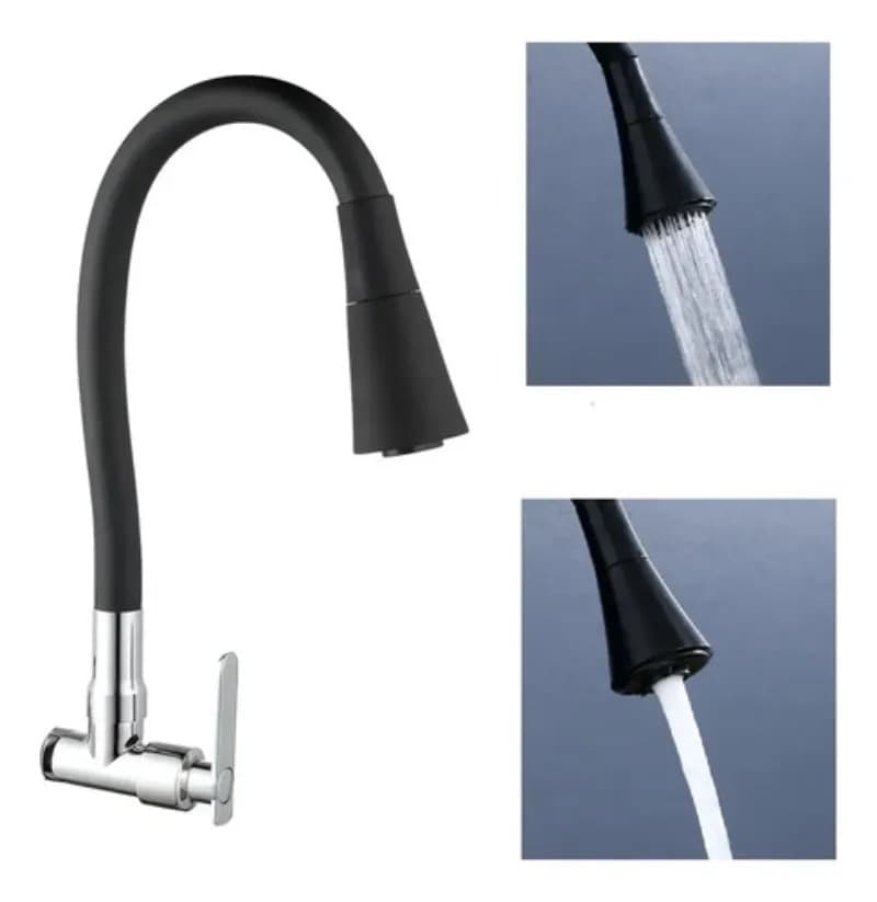 Torneira Cozinha Flexível Cozinha Parede 2 Jatos Preto Fosco - 1